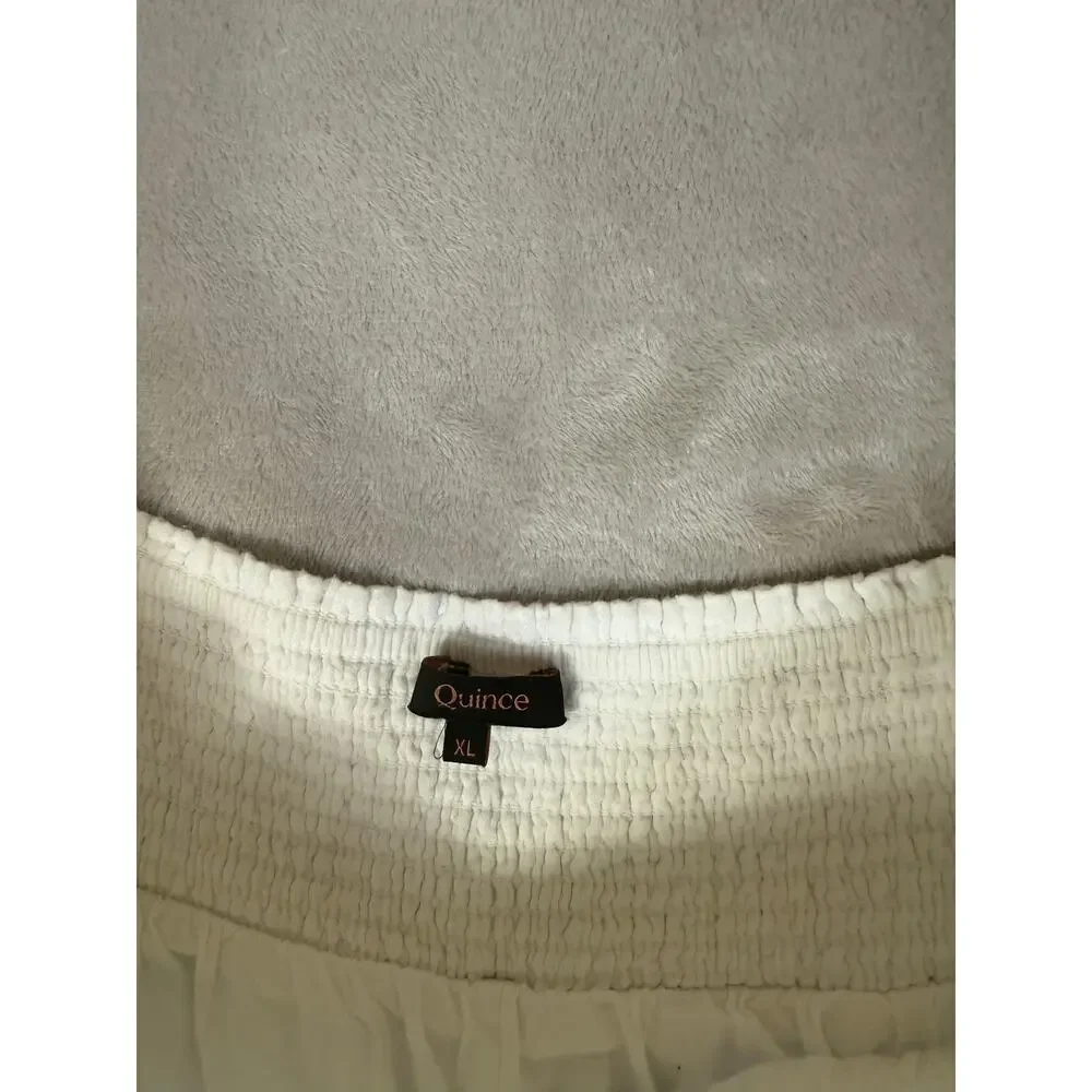 Quince Smocked Maxi Skirt Gauze Organic Cotton White XL